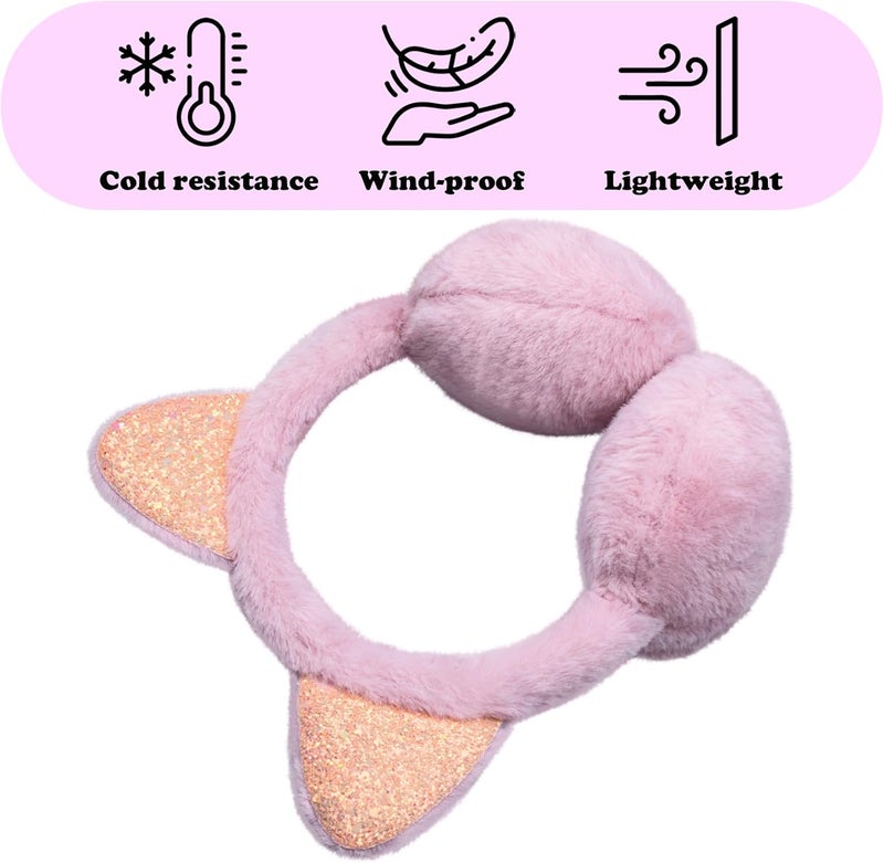 GSFY Ear Muffs Gloves Set for Kids Girls Adjustable Winter Sequin Faux Fur Windproof Warm Ear Warmer Outdoor - Image 3